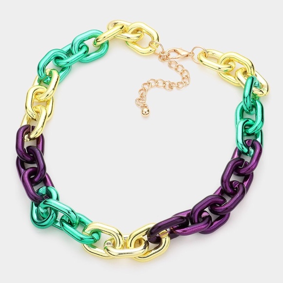 Mardi Gras Multi Color Chain Necklace - Picture 3 of 4